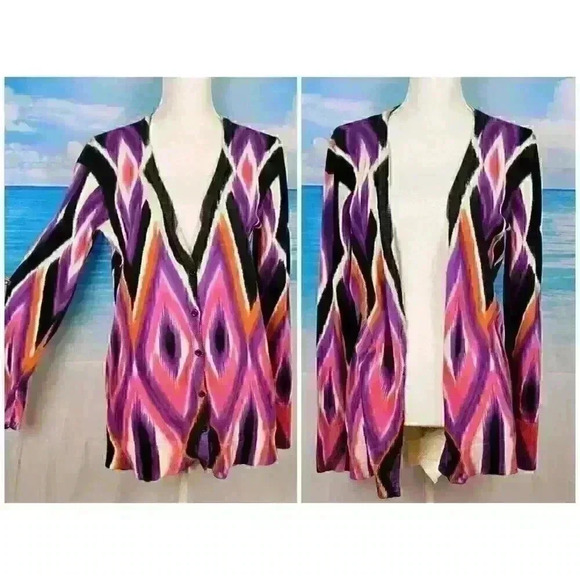 JONES NY SPORT MULTI-COLOR Cardigan Sweater TUNIC Top Lightweight Lg - Picture 1 of 9